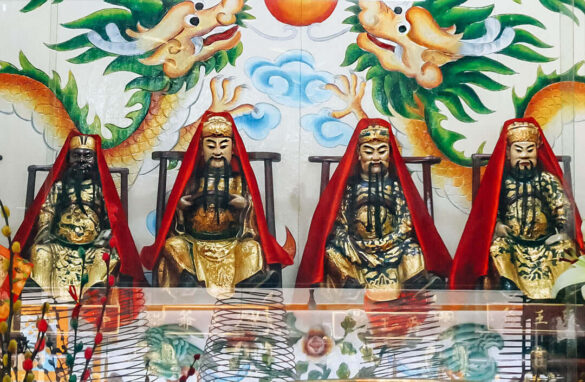 Intricate statues at a Buddhist Temple in Hanoi, Vietnam