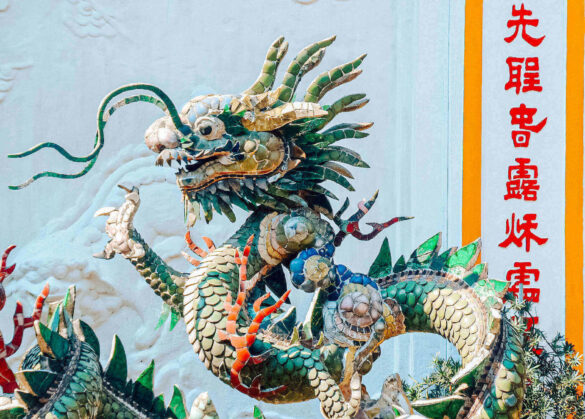 Ornate dragon sculpture with intricate details in Hanoi.