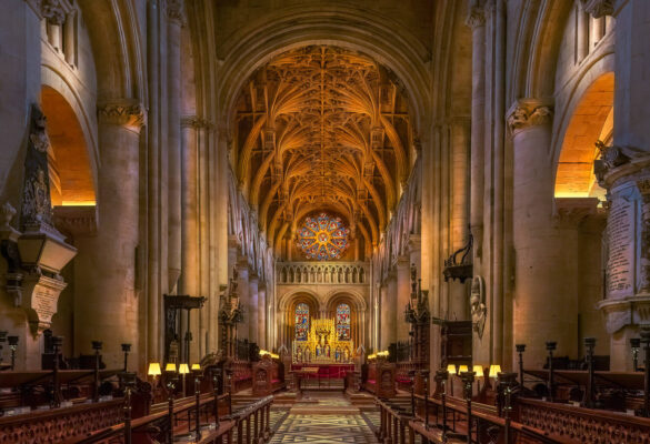 Gothic splendor of Christ Church Cathedral's interior with radiant stained glass.